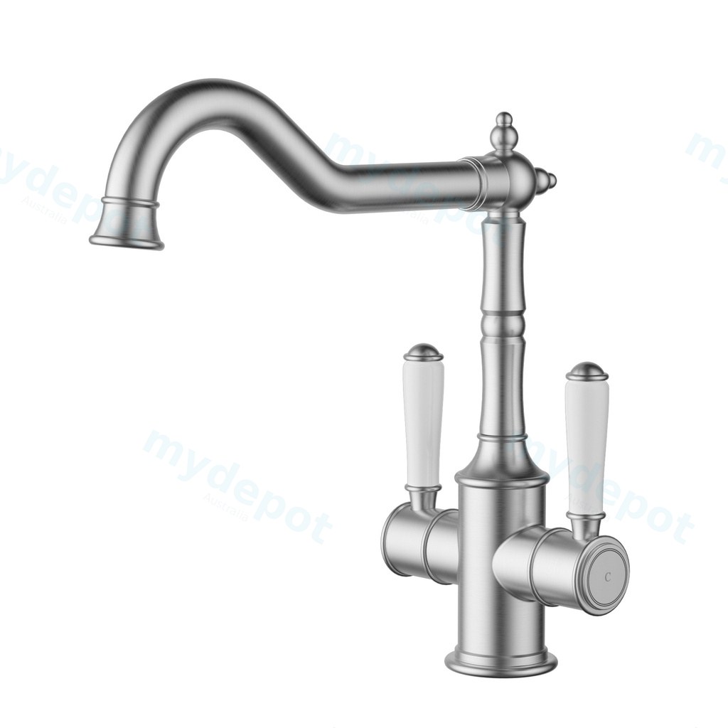 Clasico Twin Handle Sink Mixer Ceramic Handle Brushed Nickel