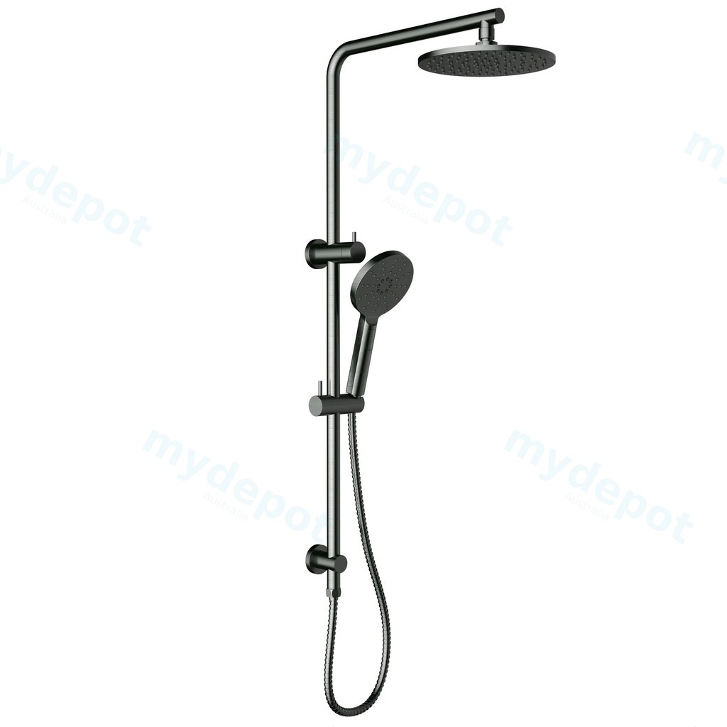 Cora Round Multi-function Shower Set Gun Metal,200mm Plastic Shower Head