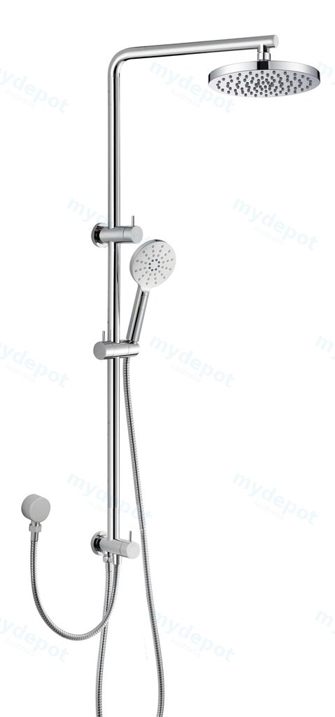 Cora Round Multi-function Shower Set Two Hoses Chrome,200mm Plastic Shower Head