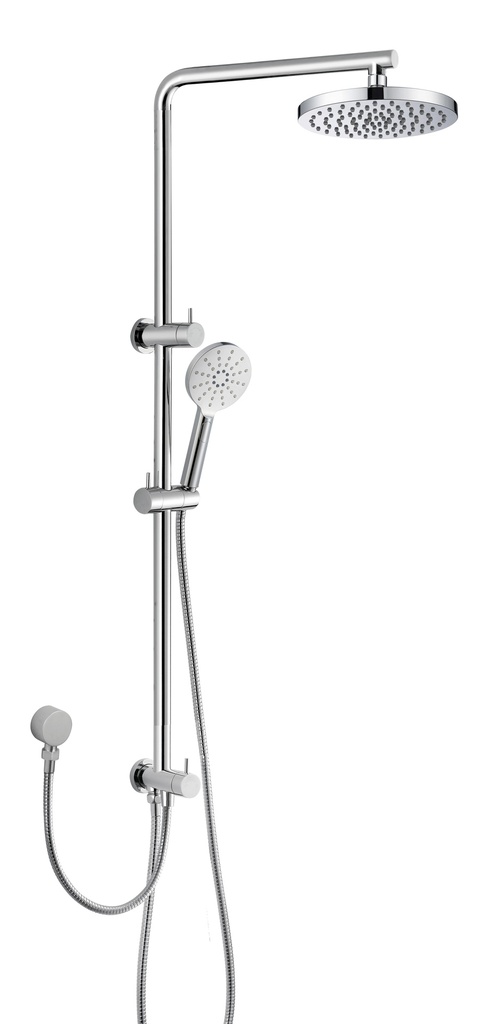 Cora Round Multi-function Shower Set Two Hoses Chrome,200mm Plastic Shower Head