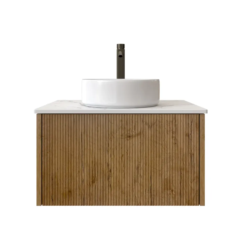 [98501/Cust-K650W-PO] Customised Kiama Wall Hung Vanity - Prime Oak - 634L x 493D x 347H mm - 1 Drawer