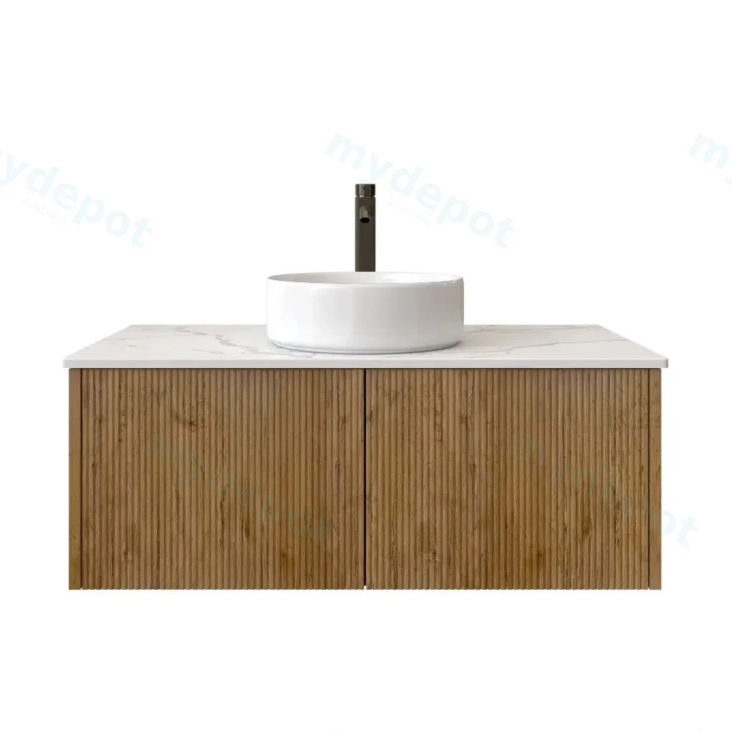[98517/Cust-K950W-PO] 900mm Customised Kiama Two Drawers Plywood Wall Hung Vanity Cabinet Only Prime Oak