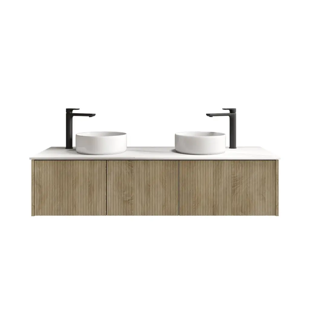 1500mm Customised Kiama Three Drawers Plywood Wall Hung Vanity Cabinet Only White Oak