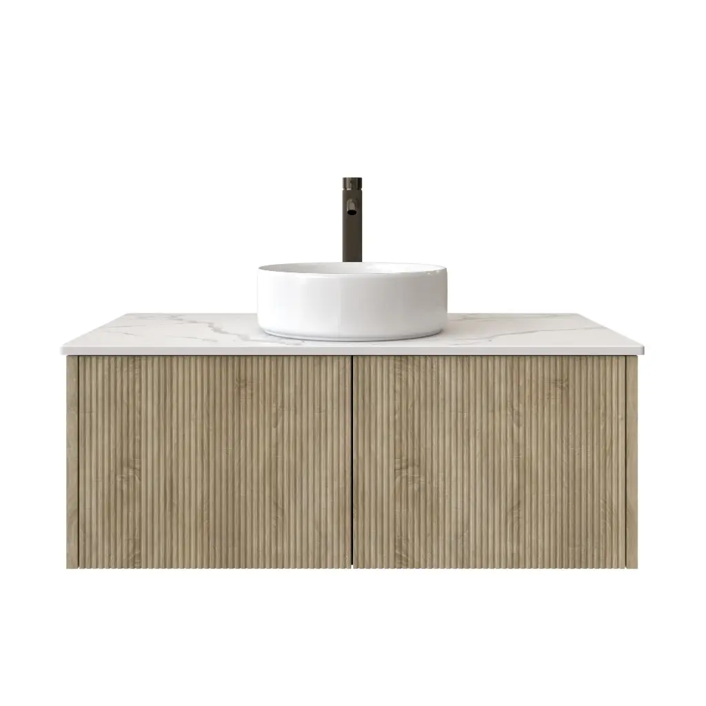 [98522/Cust-K950W-WO] Customised Kiama Wall Hung Vanity - White Oak - 928L x 493D x 347H mm - 2 Drawers