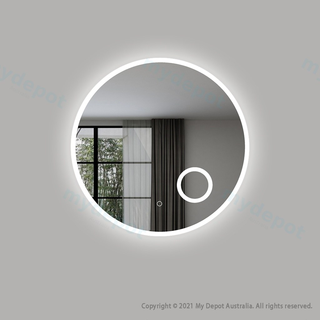 [86109/UL900AMM] 900mm Round 3 Color Frontlit LED Mirror With Magnifier With Touch Sensor Switch