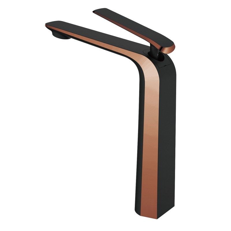 Esperia Matt Black & Rose Gold Tall Basin Mixer Bench Top Solid Brass