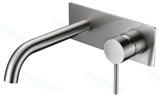 [43229] Hali Brushed Nickel Wall Basin Mixer With Curved Spout Lead Free