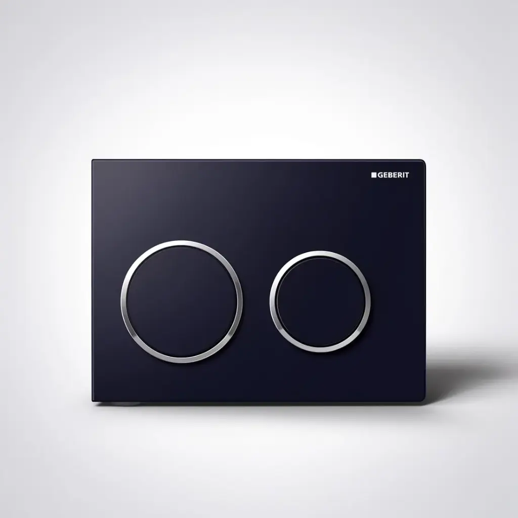 Kappa 21 Dual Flush/Access Plate (ABS) Black Plate And Buttons With Bright Chrome Rings