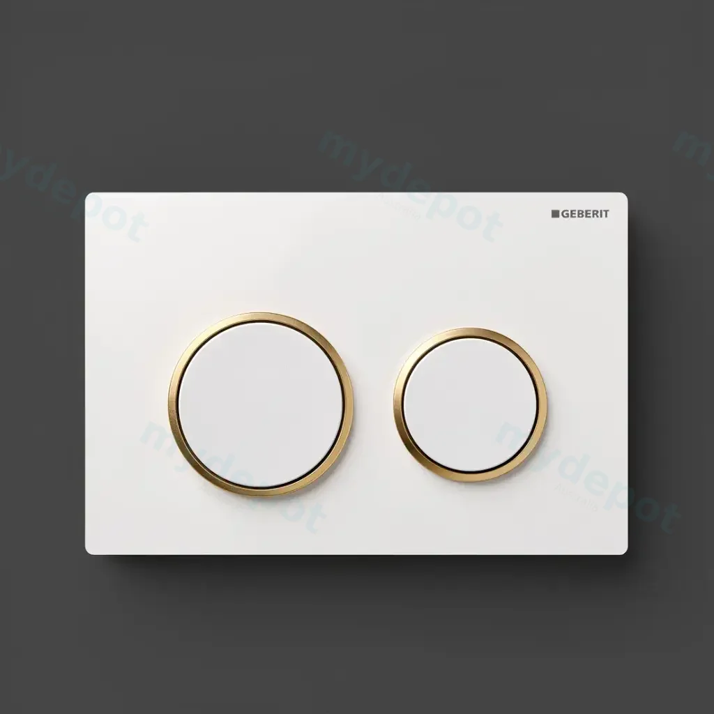 [50202] Kappa 21 Dual Flush/Access Plate (ABS) Bright White Plate And Buttons With Bright Gold Rings