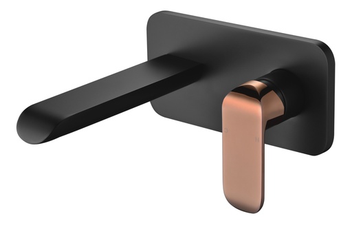 Kara Matt Black Wall Basin Mixer With Rose Gold Handle Lead Free