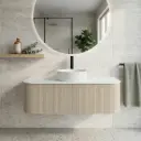 Kiama 1200mm Coastal Oak Two Drawers Curved Wall Hung Vanity Cabinet Only