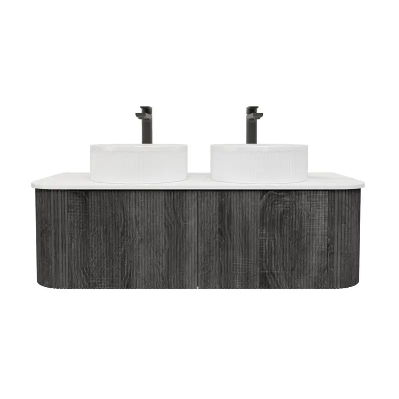 [93397/KC125W-DG] Kiama 1184Lx493Dx347Hmm Dark Grey 2/DW Curved Wall Hung Vanity