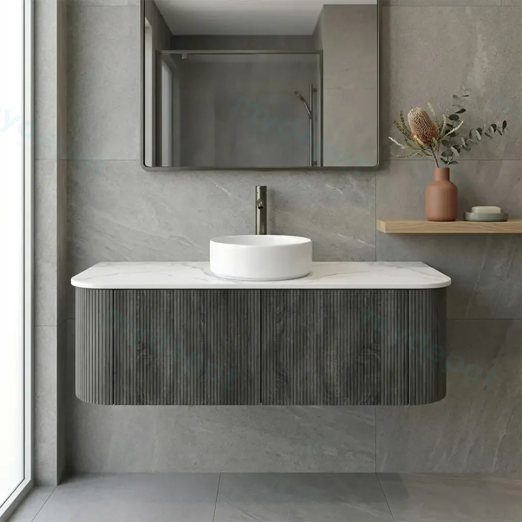 [93397/KC125W-DG] Kiama 1200mm Dark Grey Two Drawers Curved Wall Hung Vanity Cabinet Only