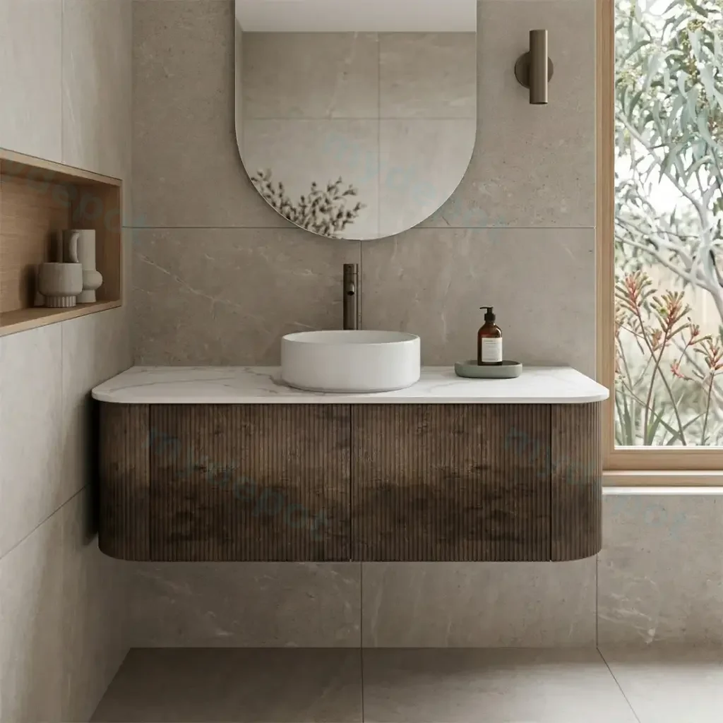 [93402/KC125W-DO] Kiama 1200mm Dark Oak Two Drawers Curved Wall Hung Vanity Cabinet Only