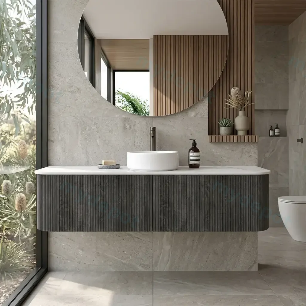 [93398/KC155W-DG] 1500mm Kiama Dark Grey Two Drawers Curved Wall Hung Vanity Cabinet Only
