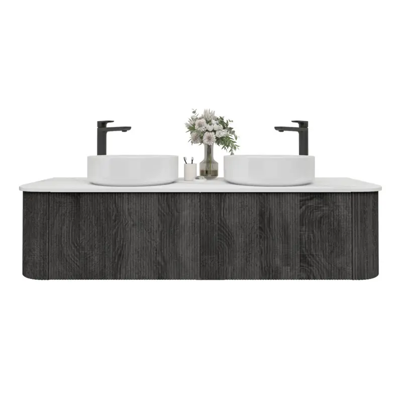 Kiama 1488Lx493Dx347Hmm Dark Grey 2/DW Curved Wall Hung Vanity