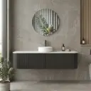 1500mm Kiama Matte Black Two Drawers Curved Wall Hung Vanity Cabinet Only