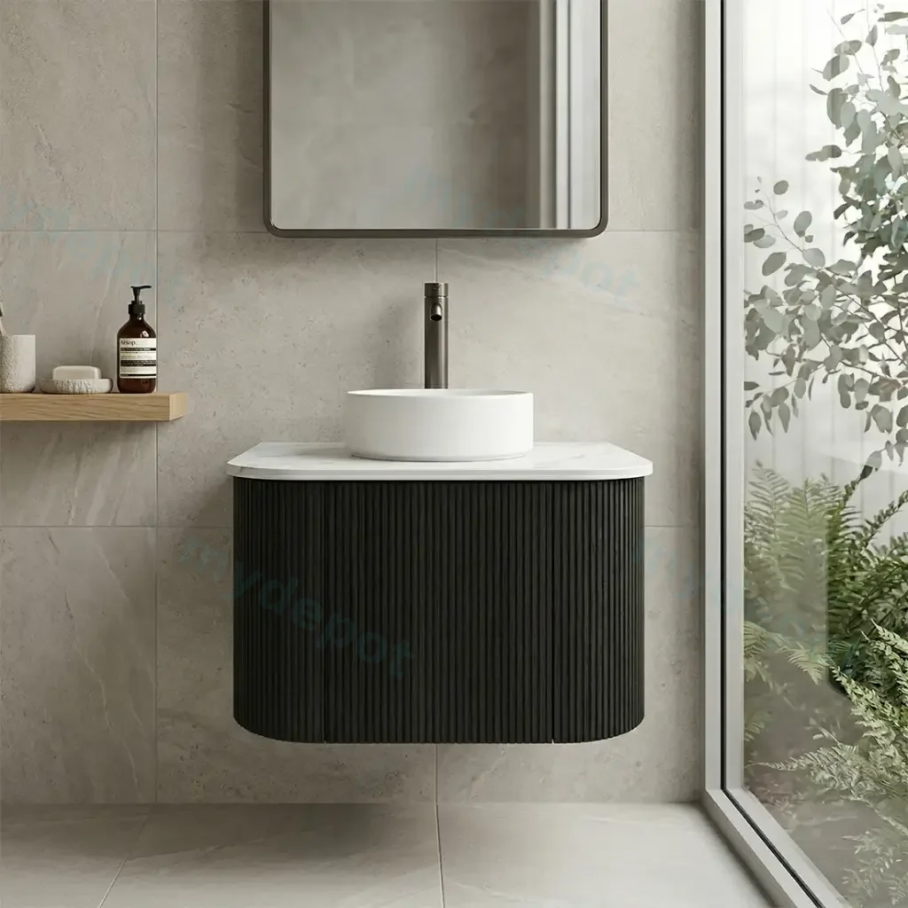 [93366/KC65W-BO] Kiama 600mm Bottega Oak One Door Curved Wall Hung Vanity Cabinet Only