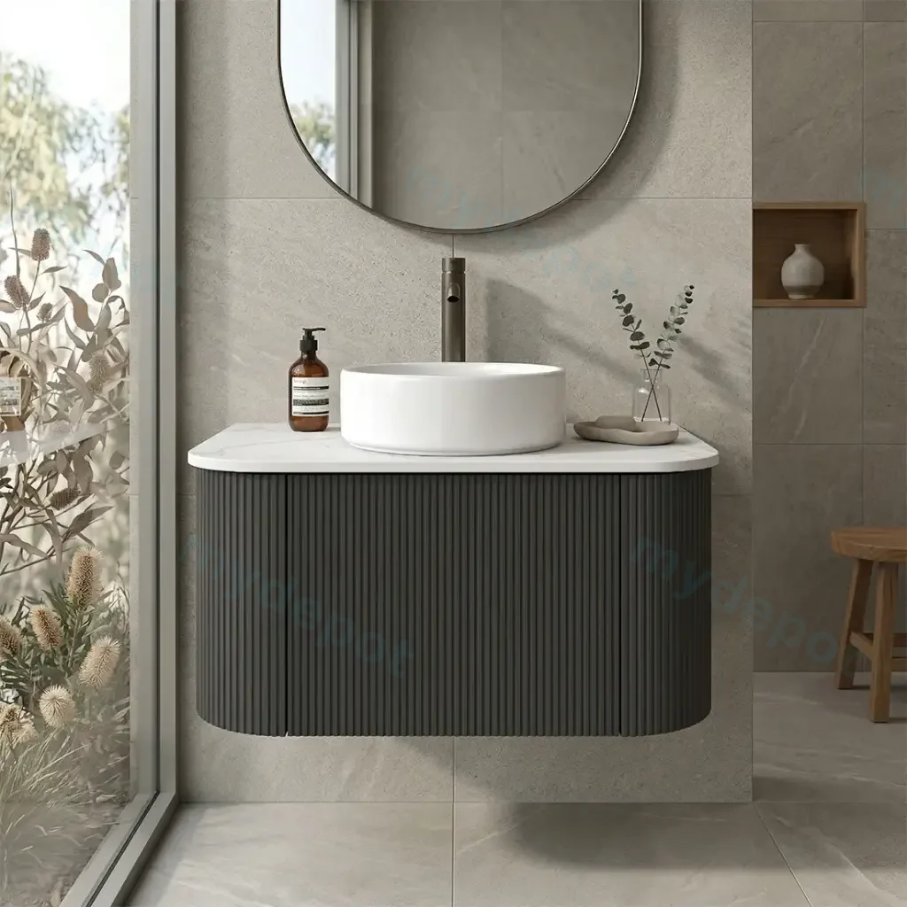 [93385/KC75W-MB] Kiama 750mm Matte Black One Drawer Curved Wall Hung Vanity Cabinet Only