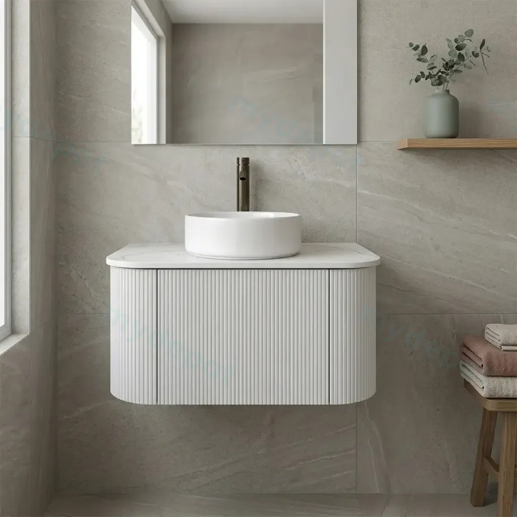 [93380/KC75W-MW] Kiama 750mm Matte White One Drawer Curved Wall Hung Vanity Cabinet Only