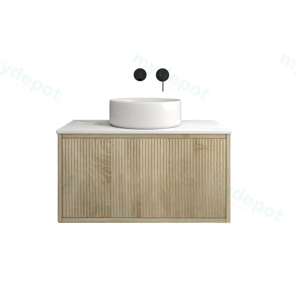 [93415/K739W-WO] Kiama 750mm White Oak One Drawer Narrow Wall Hung Vanity Cabinet Only