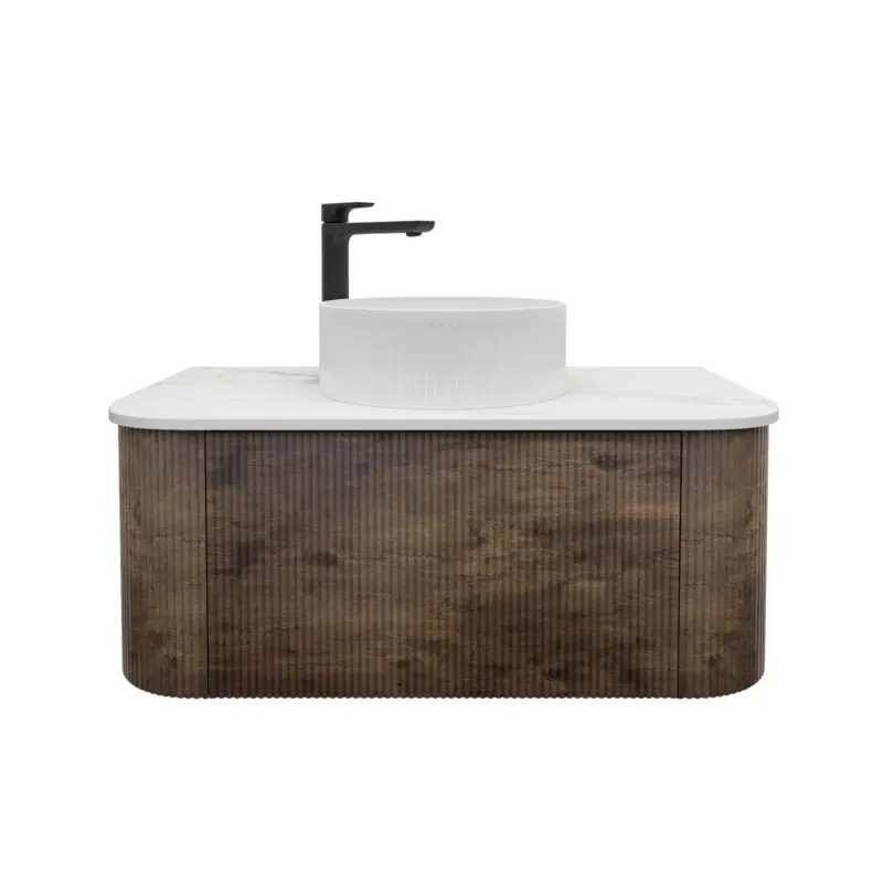 Kiama 890Lx493Dx347Hmm Dark Oak 1/DW Curved Wall Hung Vanity
