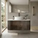 Kiama 900mm Dark Oak One Drawer Curved Wall Hung Vanity Cabinet Only