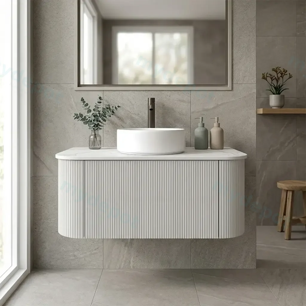 [93381/KC95W-MW] Kiama 900mm Matte White One Drawer Curved Wall Hung Vanity Cabinet Only