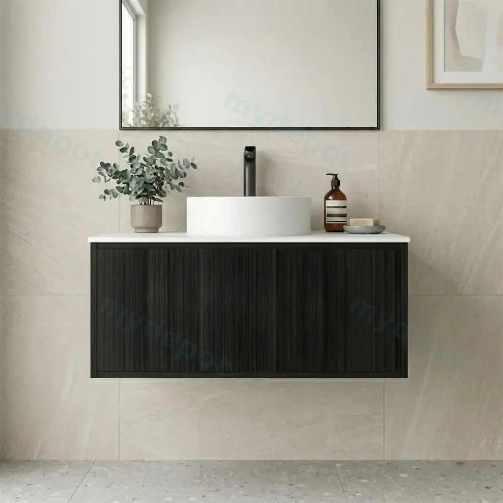 [93319/K95LW-BO] Kiama 900mm Bottega Oak One Left Drawer One Right Door Wall Hung Vanity Cabinet Only