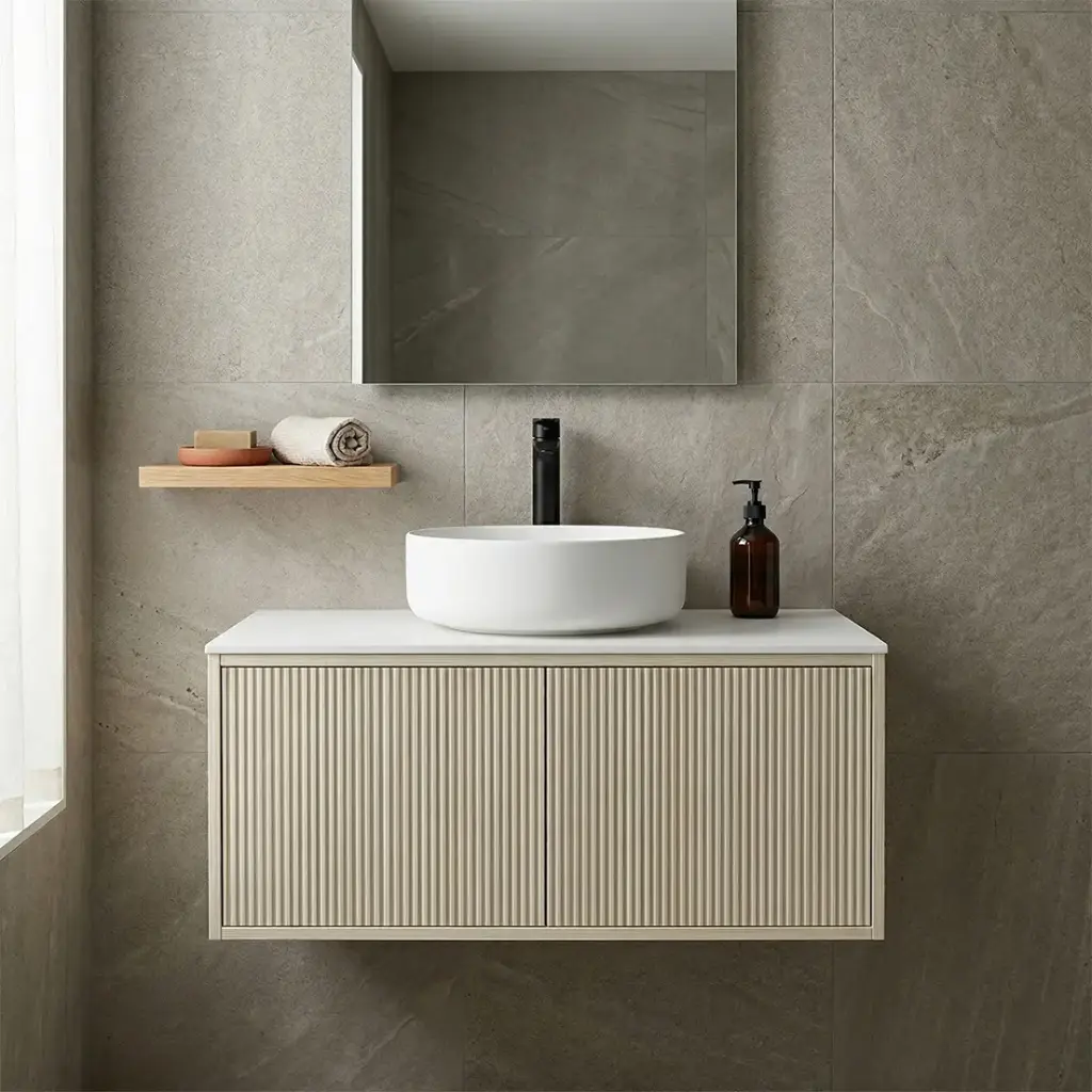 Kiama 900mm Coastal Oak One Right Drawer One Left Door Wall Hung Vanity Cabinet Only