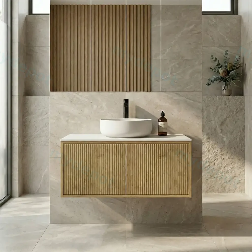 [93265/K95LW-PO] Kiama 900mm Prime Oak One Left Drawer One Right Door Wall Hung Vanity Cabinet Only