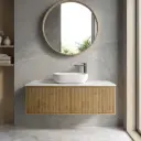 Kiama Slim 1200mm Prime Oak One Left Drawer One Right Door Narrow Wall Hung Vanity Cabinet Only