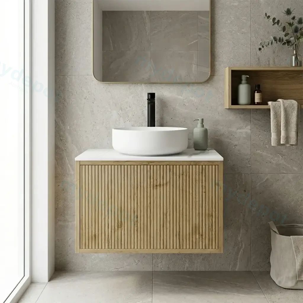 [93279/K639W-PO] Kiama Slim 600mm Prime Oak One Drawer Narrow Wall Hung Vanity Cabinet Only