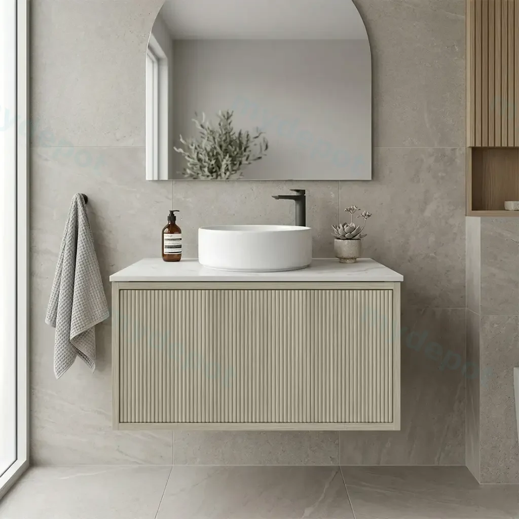 [93287/K739W-CO] Kiama Slim 750mm Coastal Oak One Drawer Narrow Wall Hung Vanity Cabinet Only