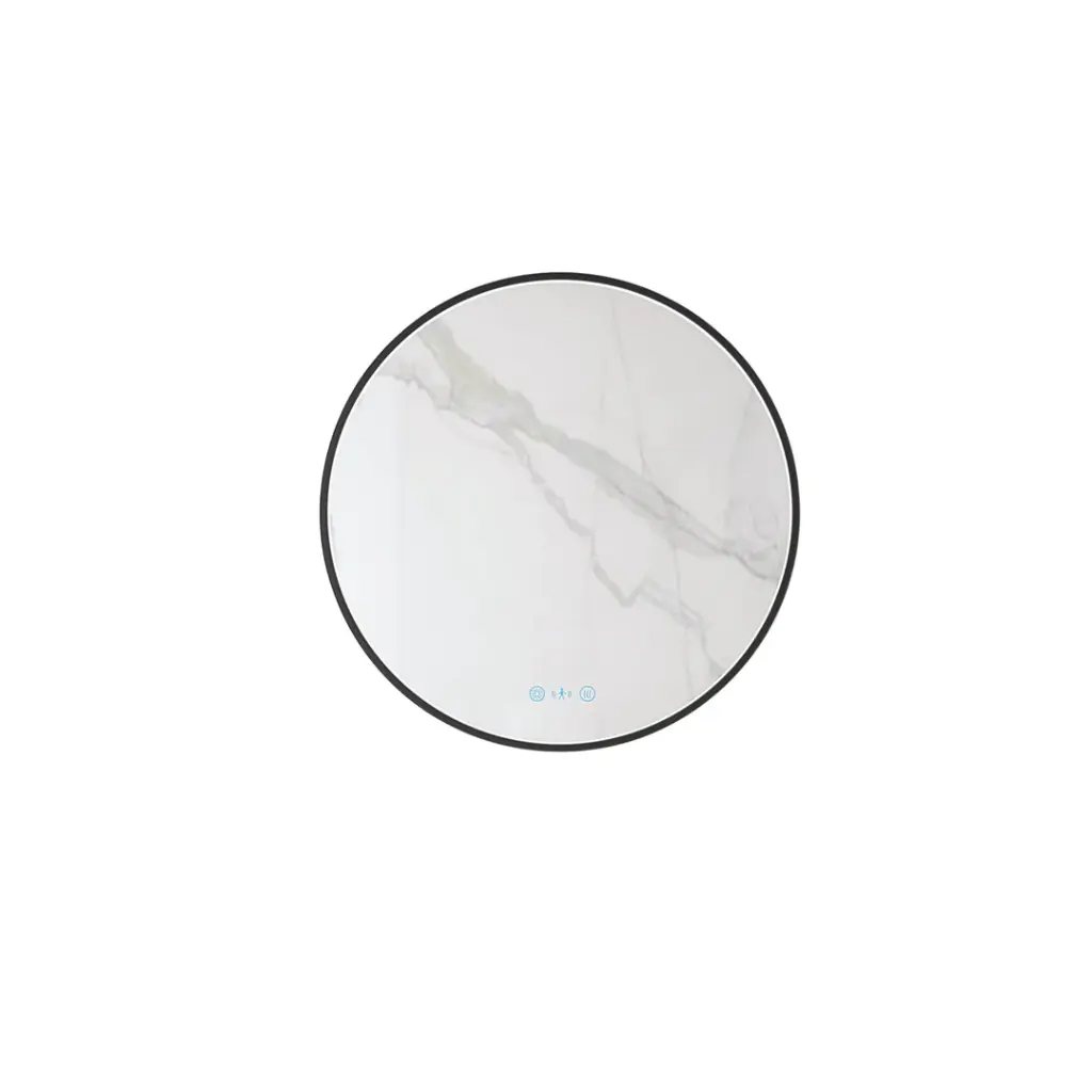 Maia Series 900x900x45mm Matt Black Round LED Mirror