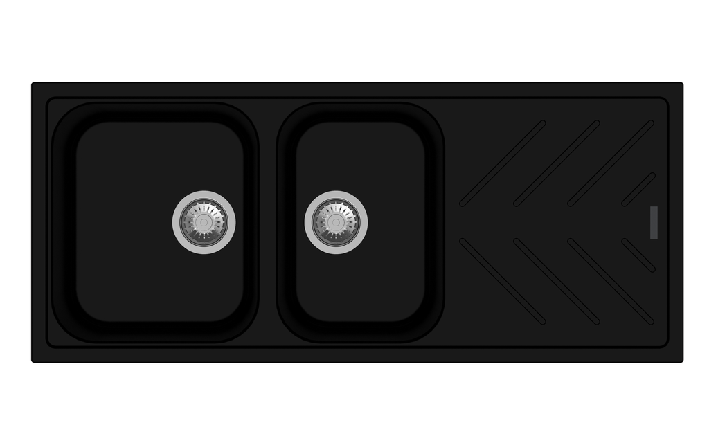 [40581] New Beethoven D200 Nera Black 1 and 3/4 Bowl Granite Kitchen Sink 1060*500mm