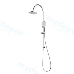 [44595] New Cora Round Gooseneck Brass Multi-function Shower Set Chrome,200mm Plastic Shower Head
