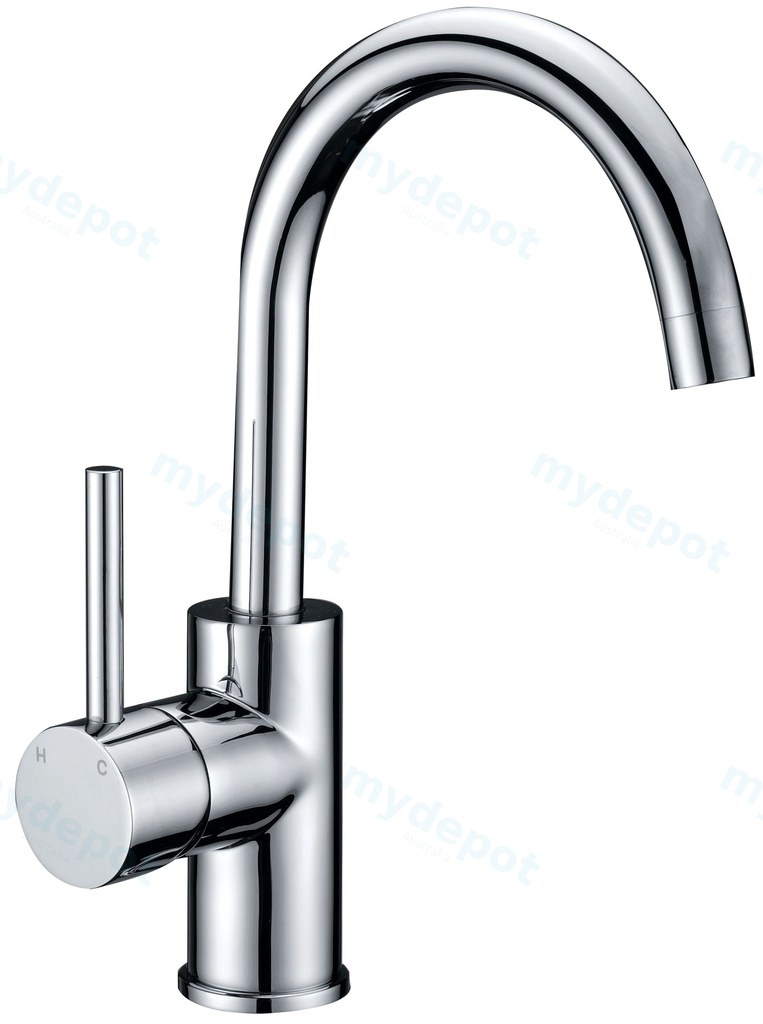 [43796] Otus Pin Handle Gooseneck Basin Mixer Chrome Lead Free