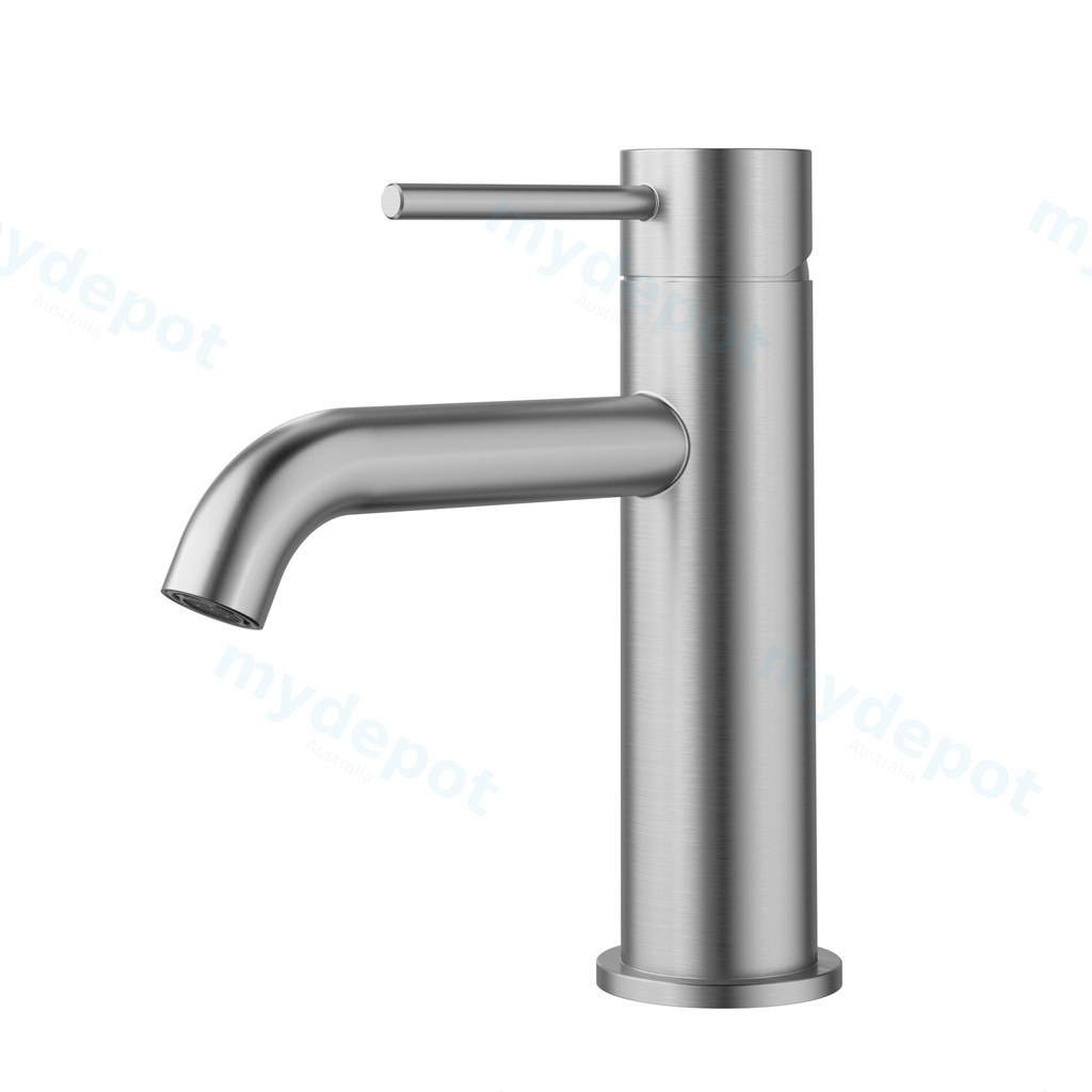 [44323] Otus Slimline SS Basin Mixer Curved Spout in Brushed Stainless Steel