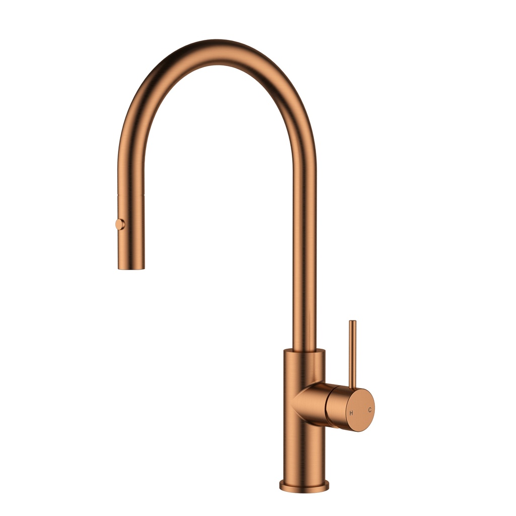 Otus Slimline SS Gooseneck Pull-Out Sink Mixer Brushed Copper