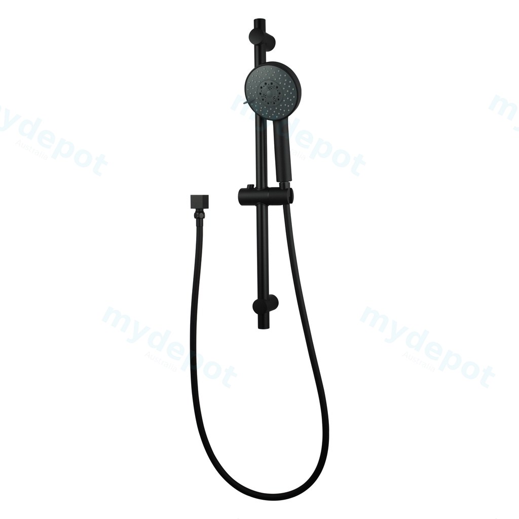 [40349] Round Black Adjustable Shower Rail with Wall Connector & Water Hose Only