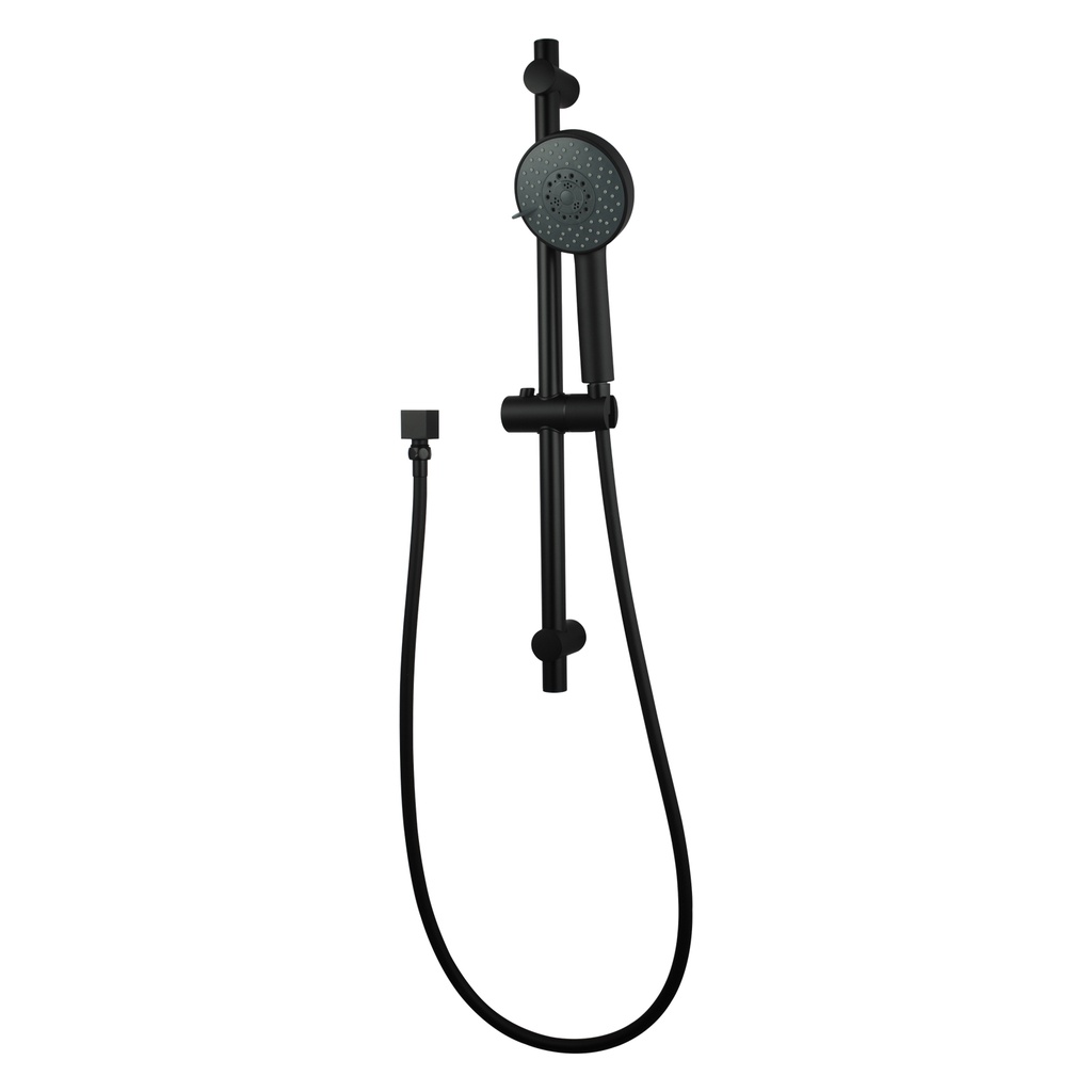 Round Black Adjustable Shower Rail with Wall Connector & Water Hose Only