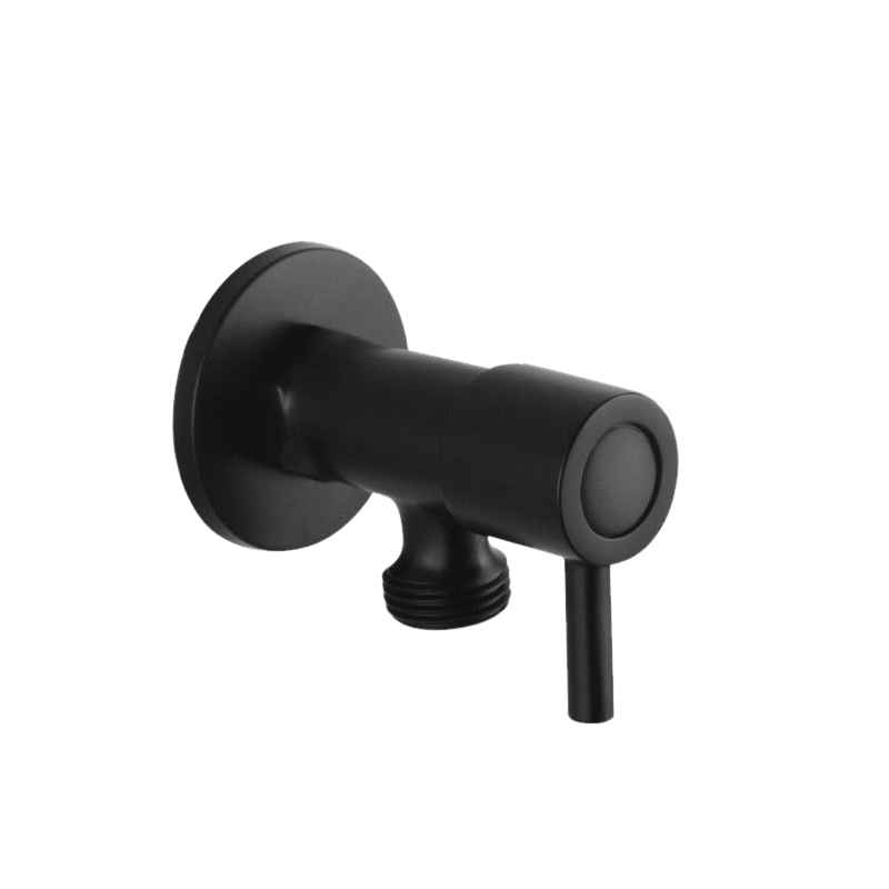 Round Black Brass 1/4 Turn Washing Machine Stop Tap Wall Mounted
