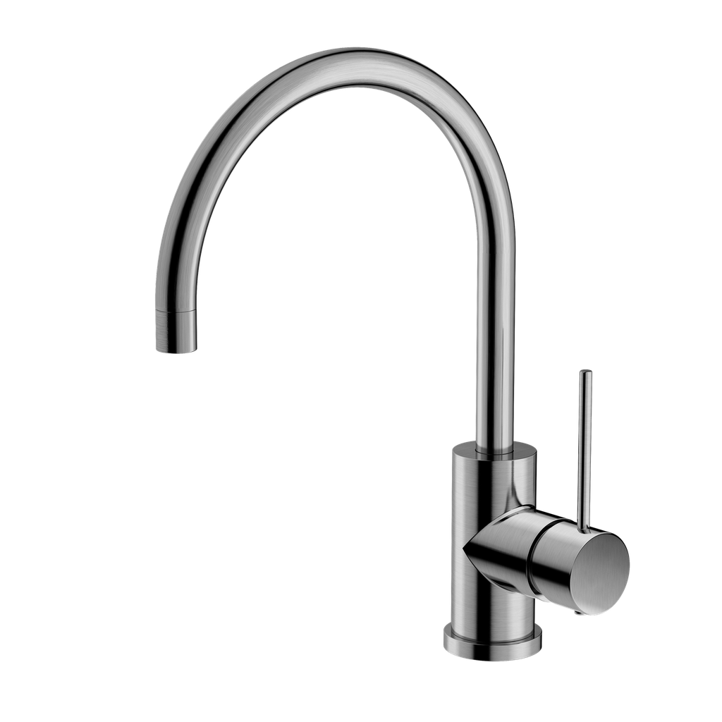 Round Brushed Nickel Gooseneck Sink Mixer
