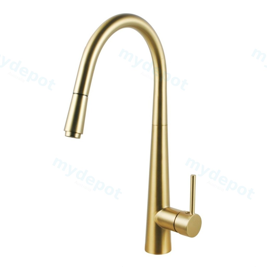 [41138] Round Brushed Yellow Gold Pull Out Kitchen Sink Mixer Tap