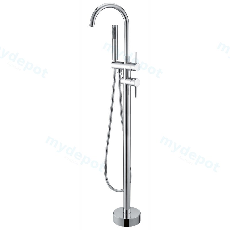 [40245] Round Chrome Freestanding Bath Mixer With Handheld Shower
