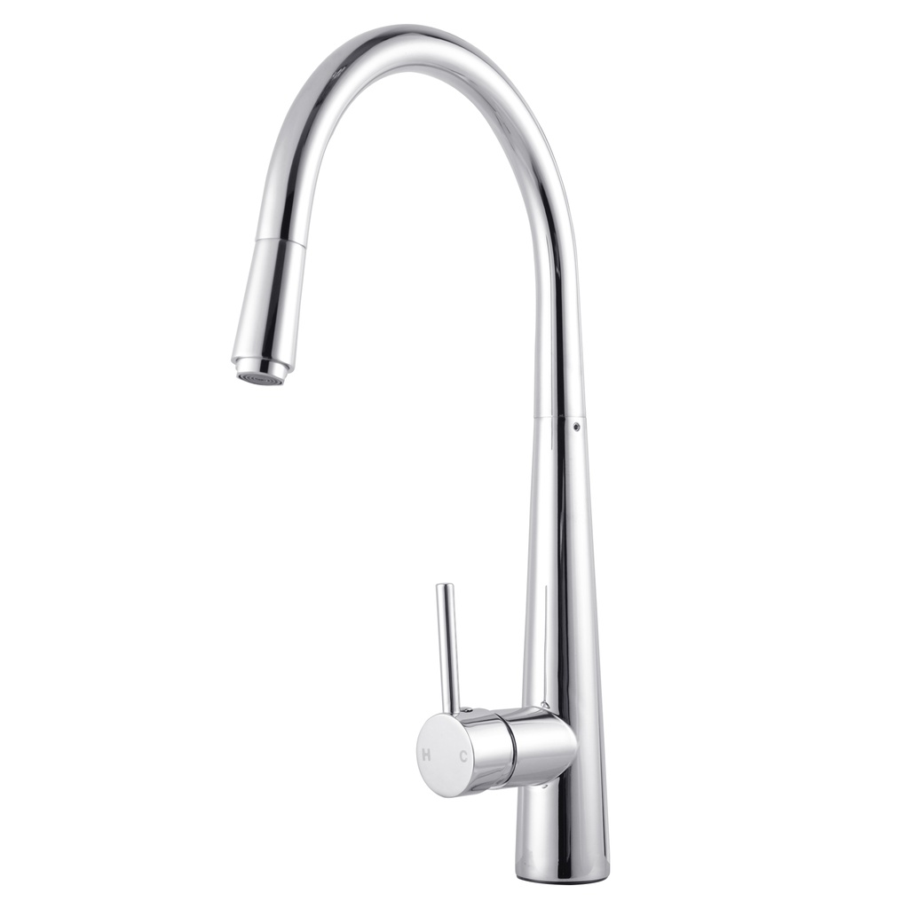 Round Chrome Pull Out Kitchen Sink Mixer Tap