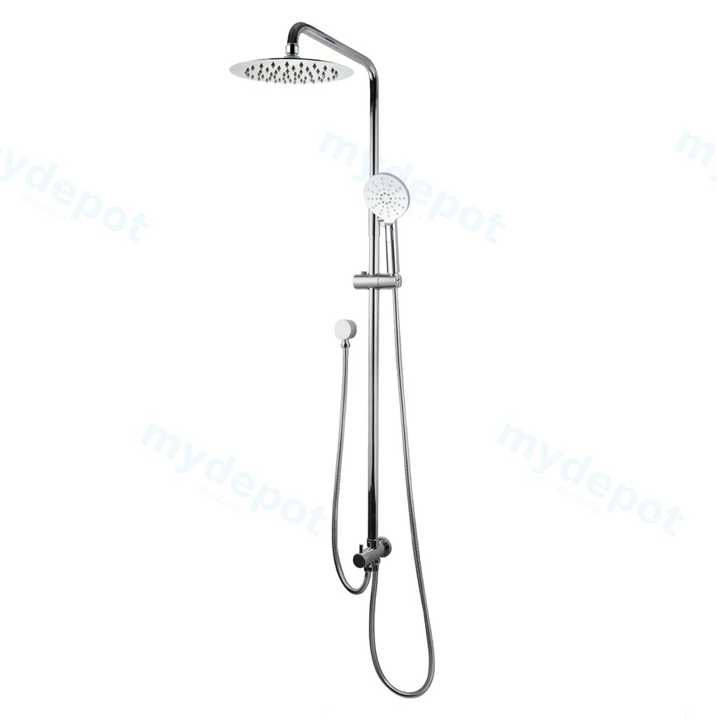 [40345] Round Chrome Top/Bottom Water Inlet Twin Shower Rail With Diverter