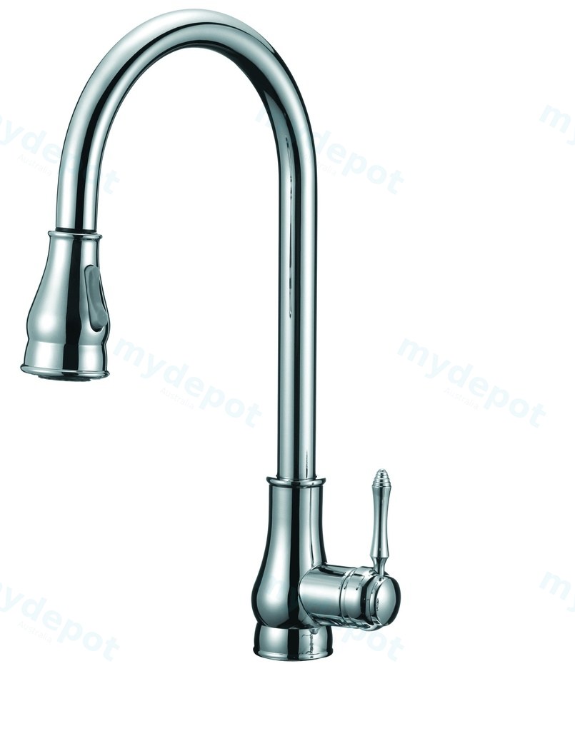 [40403] Round Chrome Vintage Pull Out Kitchen Sink Mixer Tap