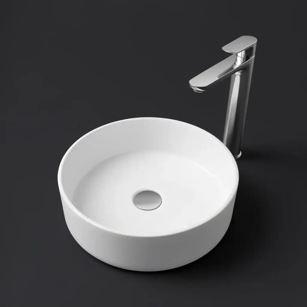 Round Gloss White Ceramic Above Counter Basin Non-overflow